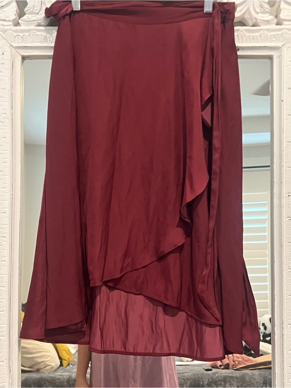 LOFT Wine Wrap Skirt with Layered Hem